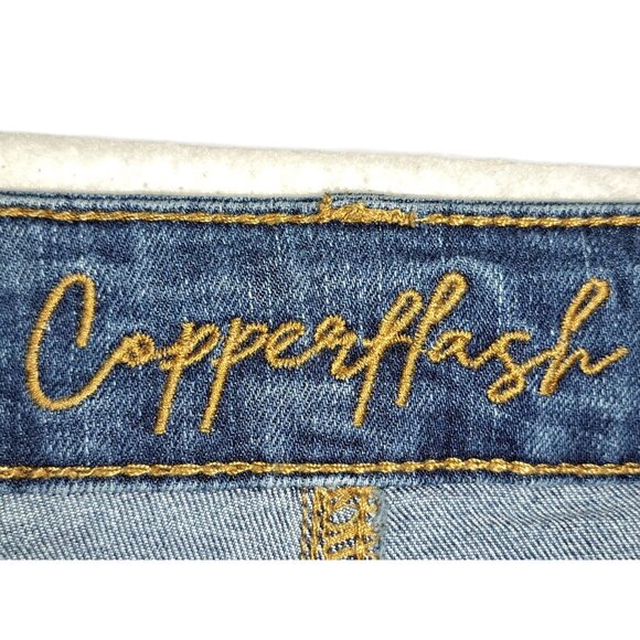 Copperflash Womens High Rise Distressed Skinny Jeans Blue 12 Raw Hem Ripped - Picture 6 of 11